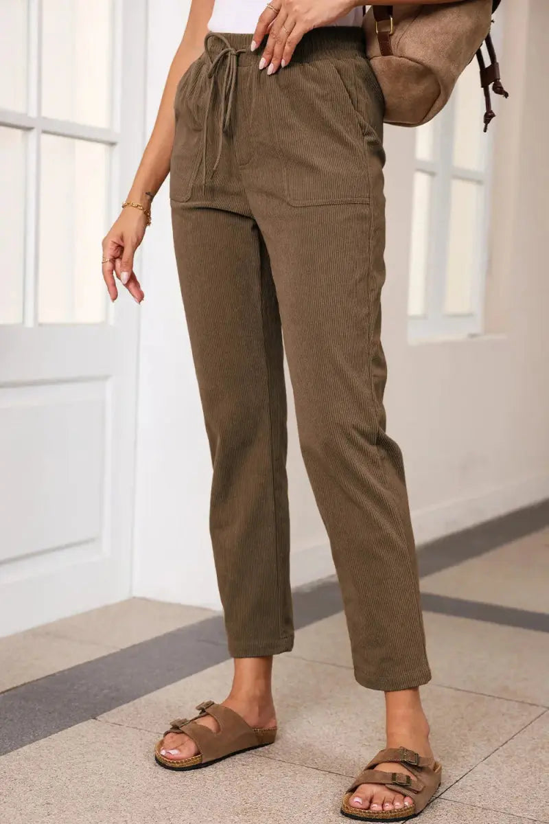 Comfortable Drawstring Straight Pants with Pockets - Love Salve